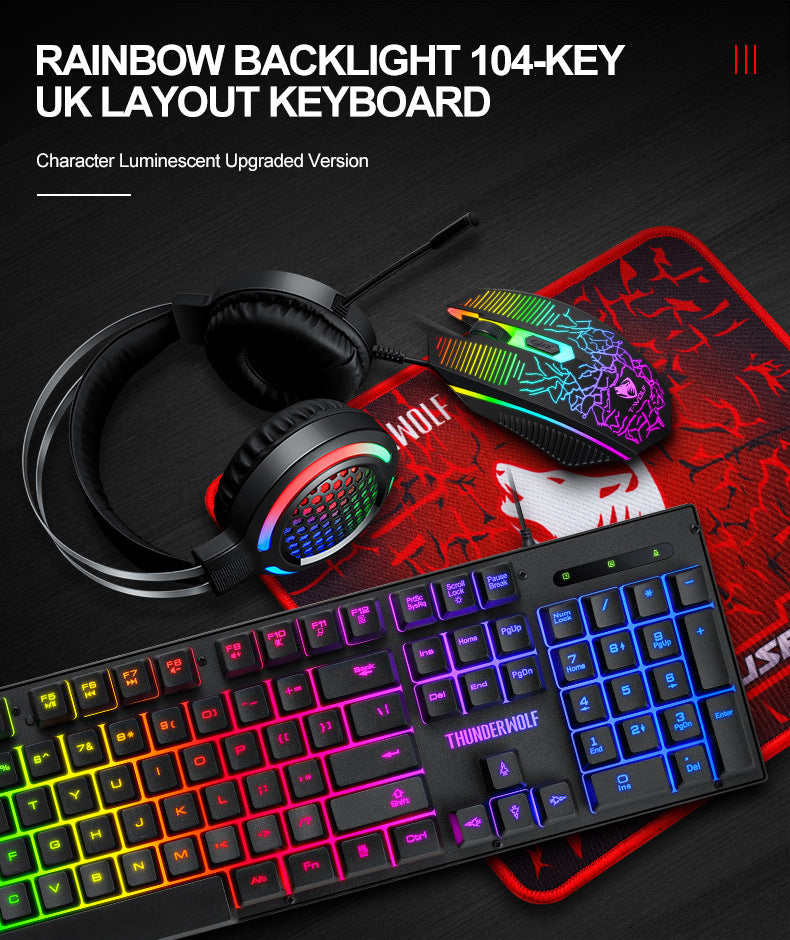 T-Wolf  Gaming Devices Set 104 Keys LED Backlit Gaming Keyboard  Mouse  Gaming Headset  Mouse Pad 4 in 1Combo T-Wolf  Gaming Devices Set 104 Keys LED Backlit Gaming Keyboard  Mouse  Gaming Headset  Mouse Pad 4 in 1Combo